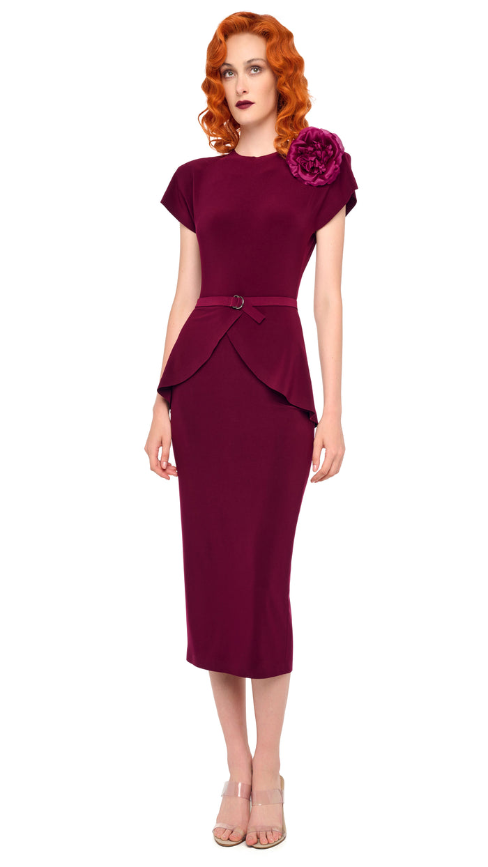 norma kamali CAP SLEEVE SHOULDER PAD PEPLUM DRESS