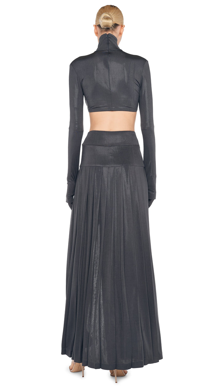 Norma Kamali CROPPED LONG SLEEVE TURTLE TOP