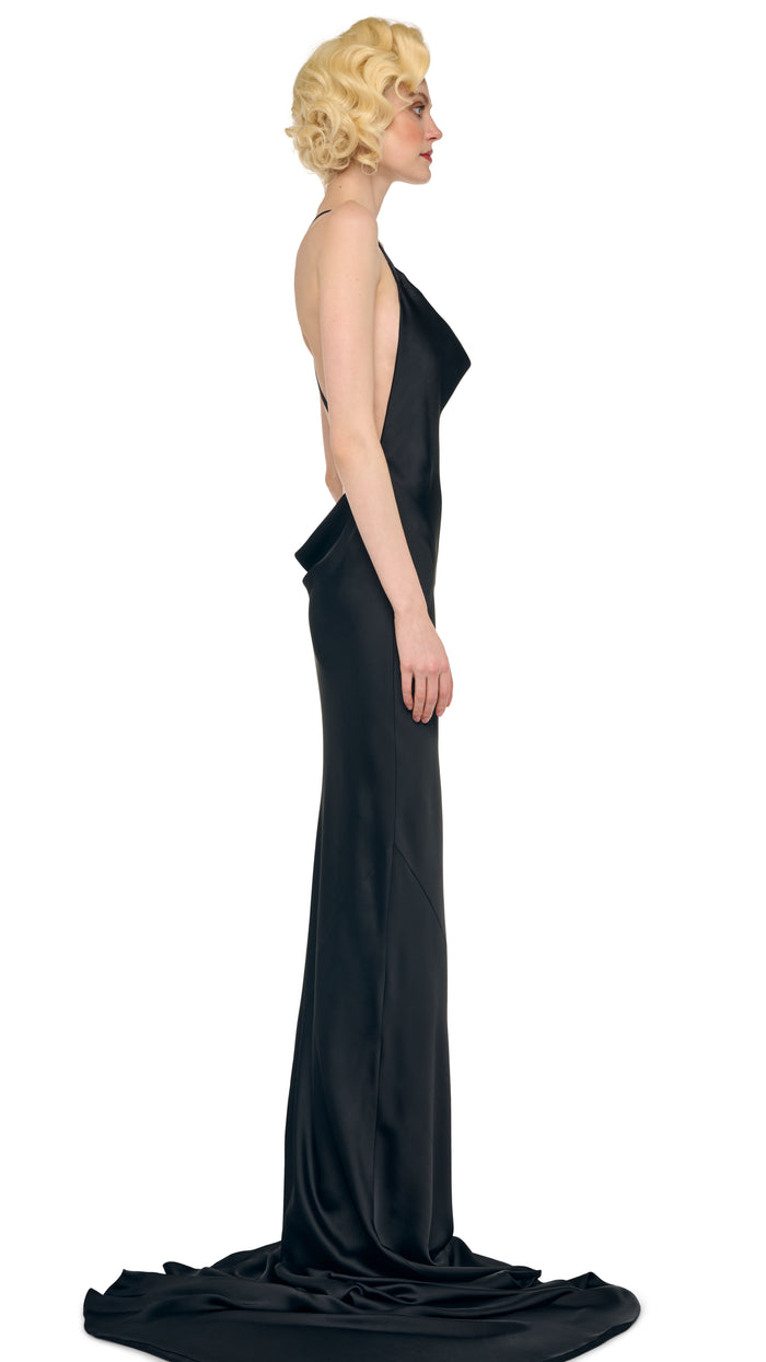 Norma Kamali CROSS BACK BIAS GOWN W/ TRAIN