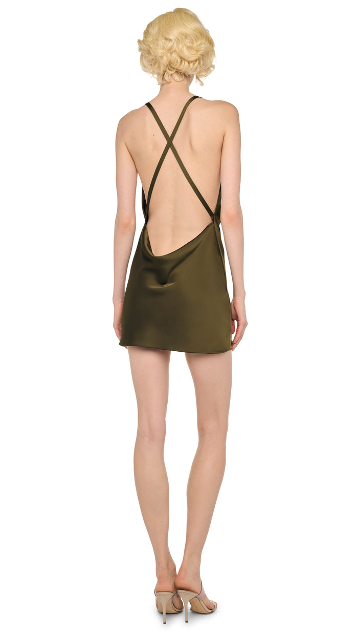 Norma Kamali CROSS BACK BIAS MINI DRESS