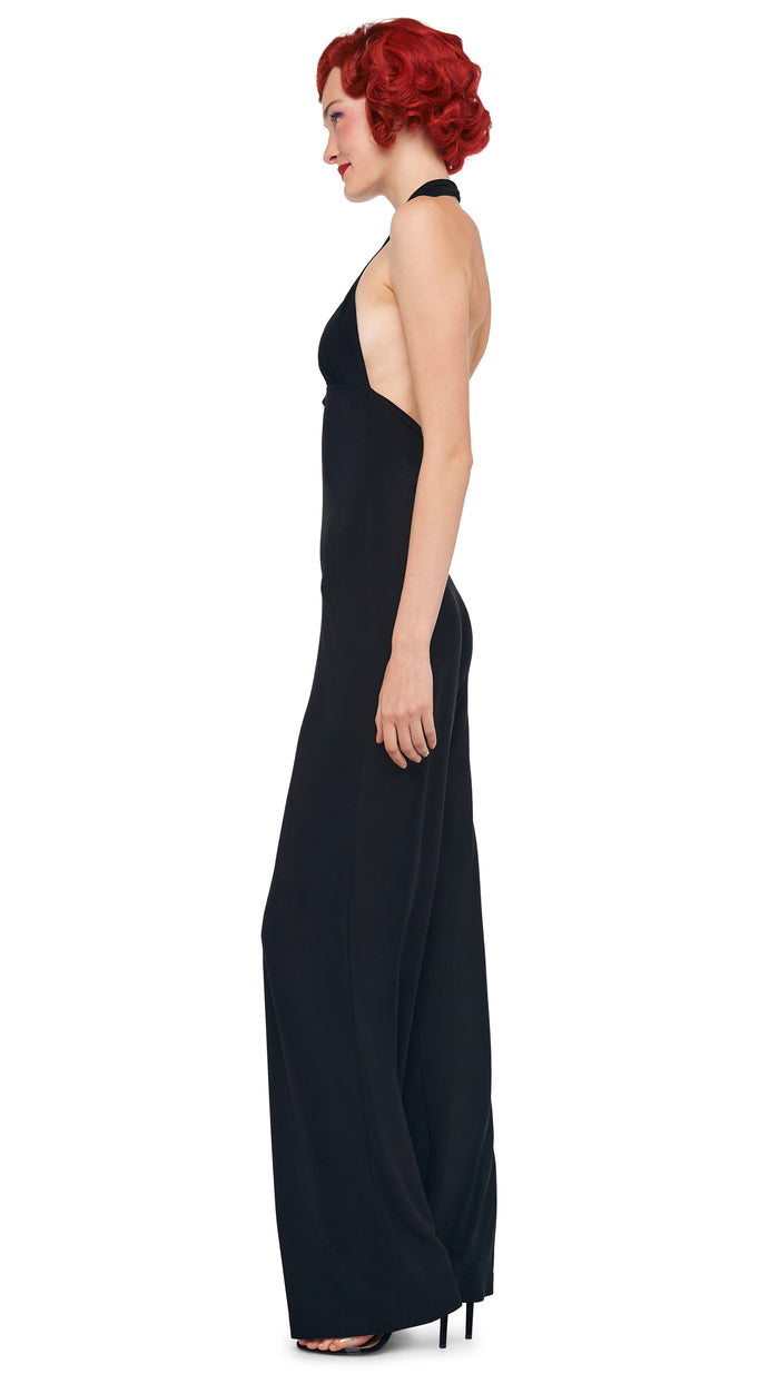 Norma Kamali CROSS HALTER STRAIGHT LEG JUMPSUIT
