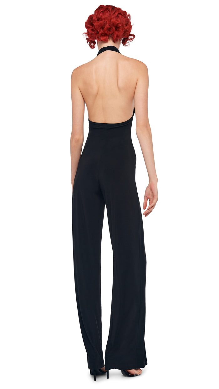 Norma Kamali CROSS HALTER STRAIGHT LEG JUMPSUIT