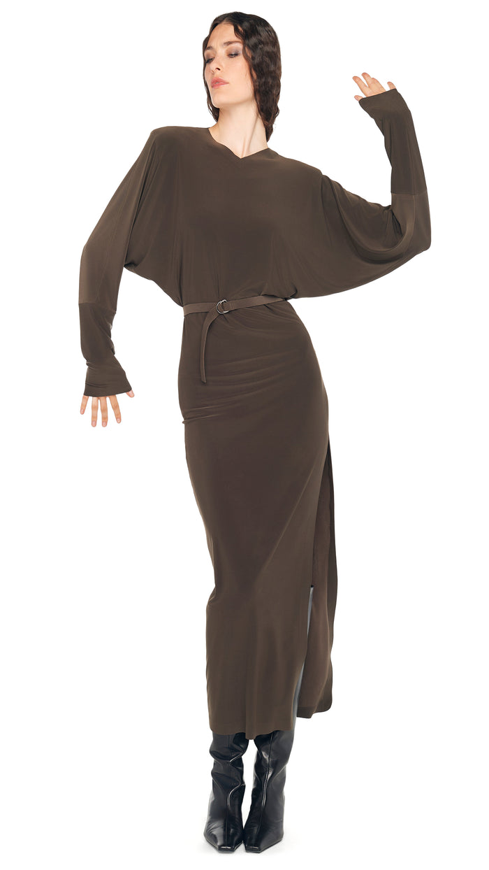 norma kamali DOLMAN SIDE SLIT GOWN W/ SHOULDER PADS
