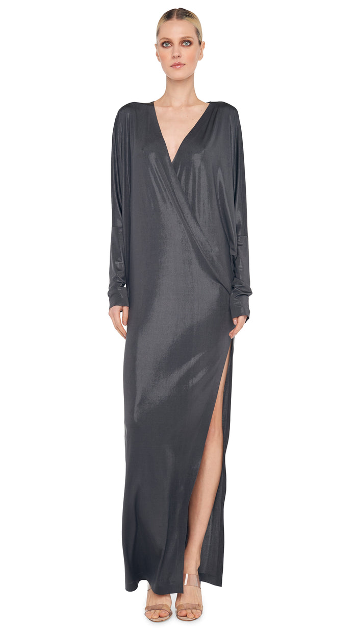 Norma Kamali DOLMAN WRAP GOWN W/ SIDE SLIT