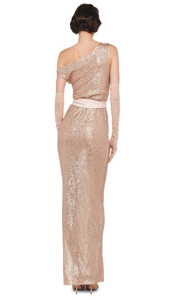 Norma Kamali DROP SHOULDER FITTED GOWN W/ SIDE SLIT