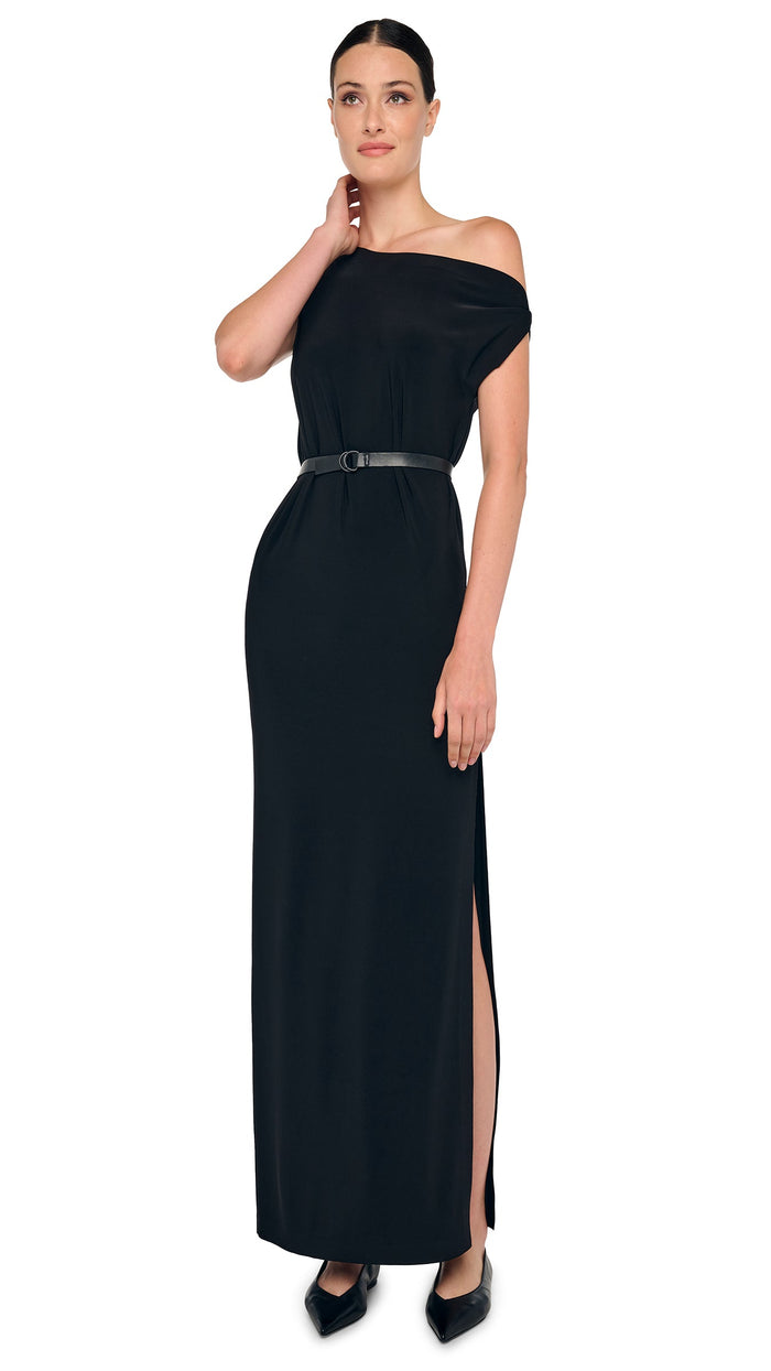 Norma Kamali DROP SHOULDER LONG DRESS W/ SIDE SLIT