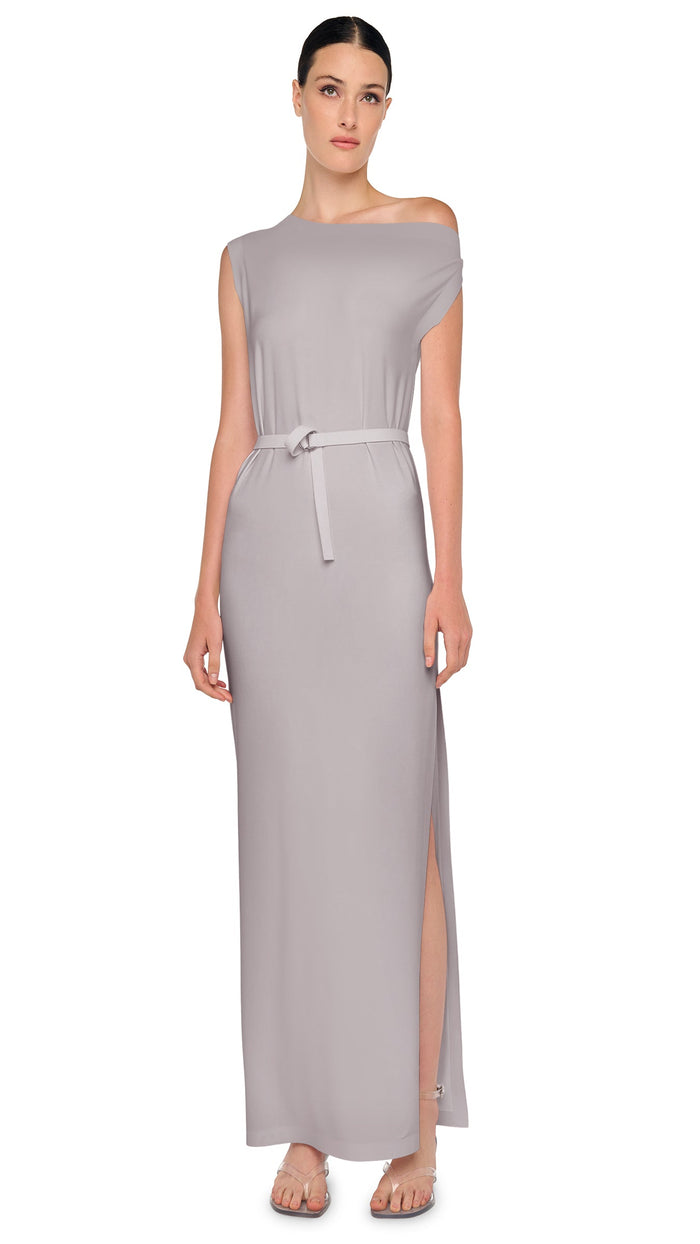 norma kamali DROP SHOULDER LONG DRESS W/ SIDE SLIT