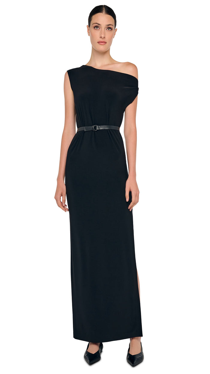 norma kamali DROP SHOULDER LONG DRESS W/ SIDE SLIT