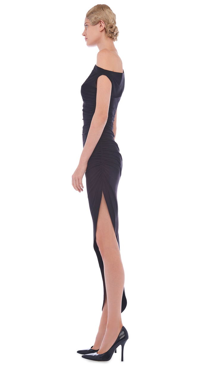 Norma Kamali DROP SHOULDER SIDE DRAPE GOWN