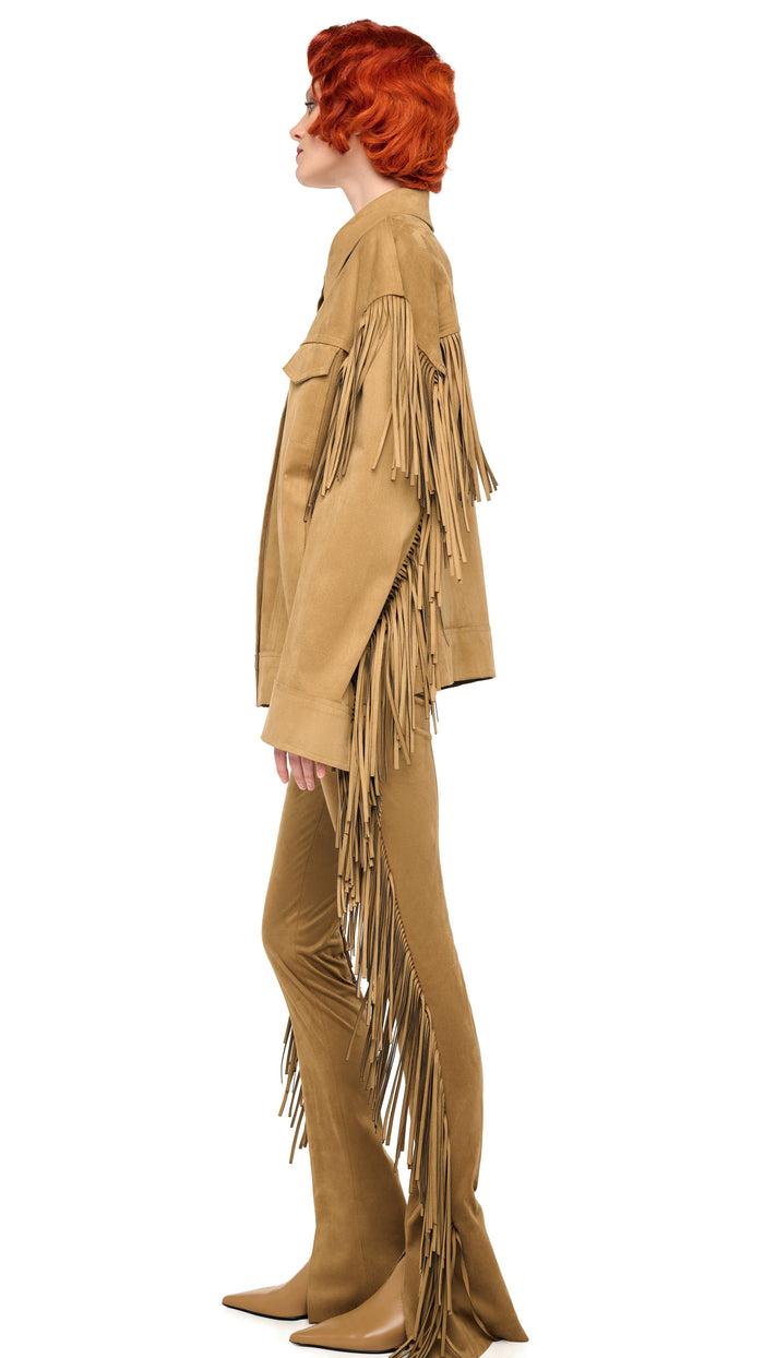 Norma Kamali FRINGE OVERSIZED JEAN JACKET