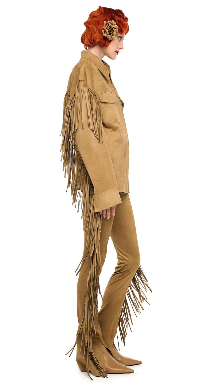 Norma Kamali FRINGE OVERSIZED JEAN JACKET