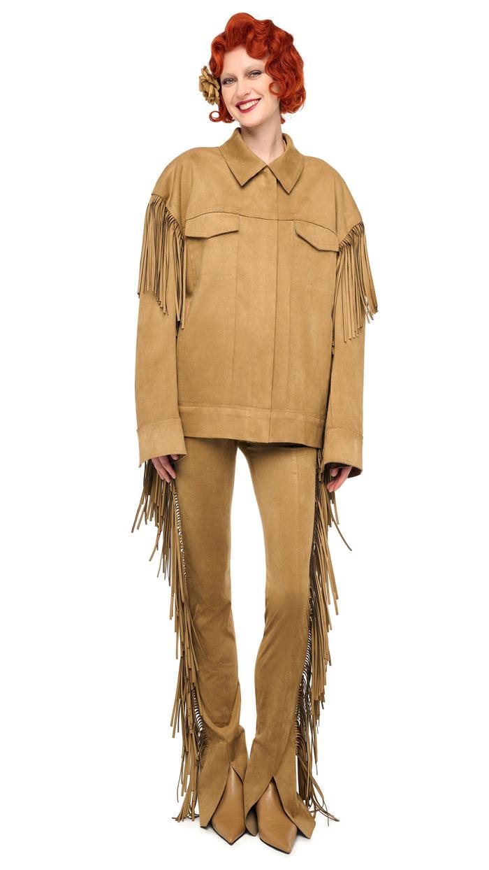 norma kamali FRINGE OVERSIZED JEAN JACKET