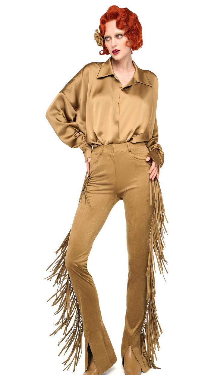 Norma Kamali FRINGE SPAT JEANS