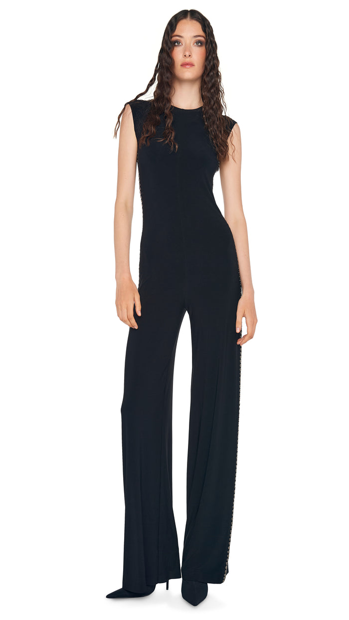Norma Kamali GUNMETAL STUD SLEEVELESS JUMPSUIT