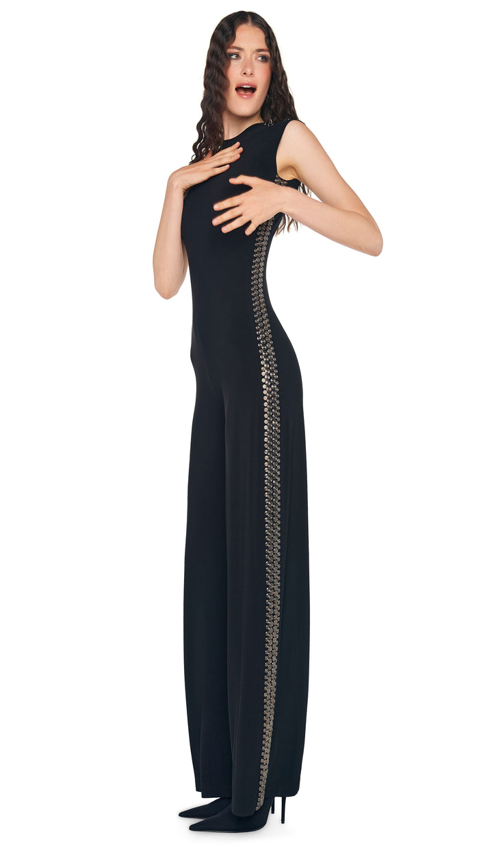 norma kamali GUNMETAL STUD SLEEVELESS JUMPSUIT