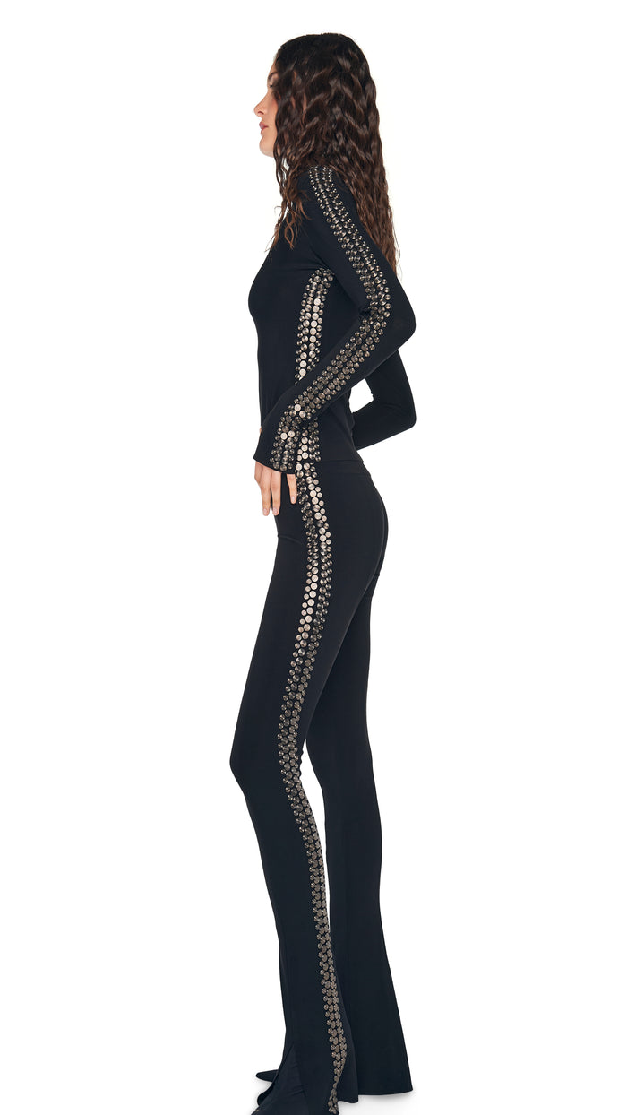 Norma Kamali GUNMETAL STUD SPAT LEGGING