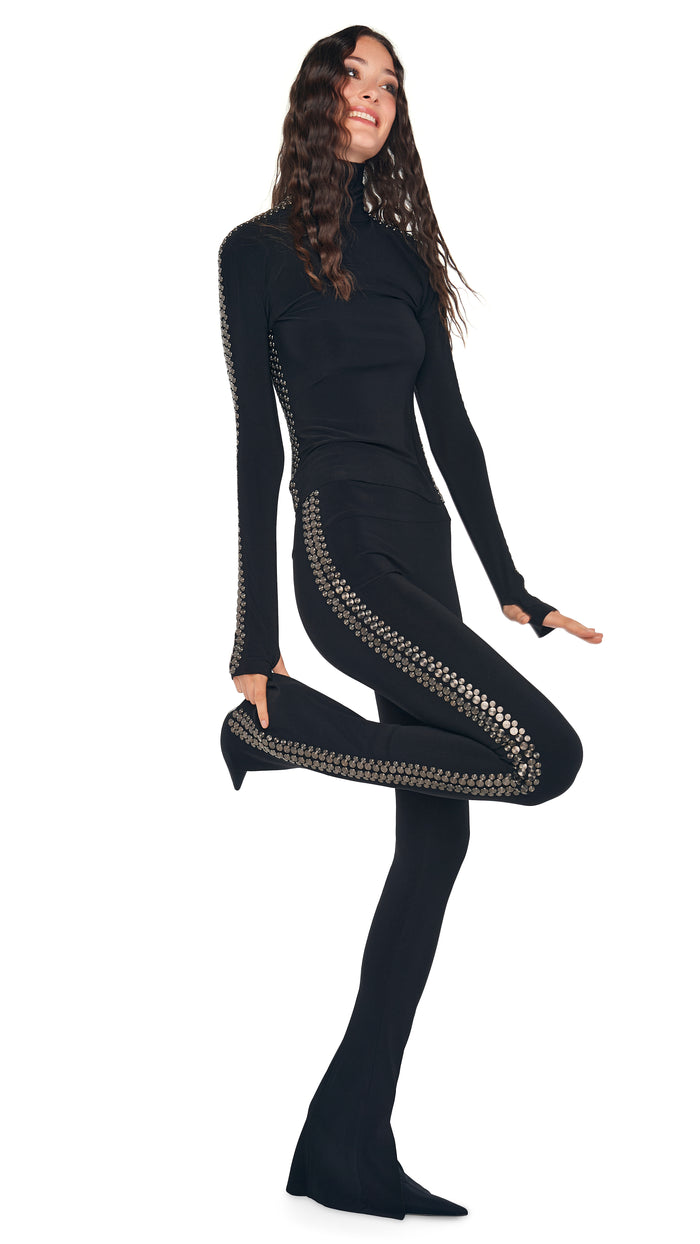 norma kamali GUNMETAL STUD SPAT LEGGING