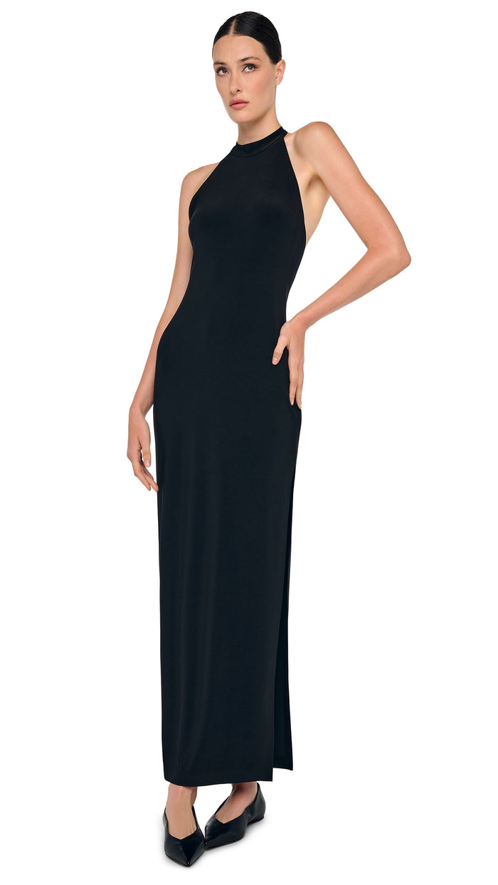 Norma Kamali HALTER LONG DRESS W/ SIDE SLIT