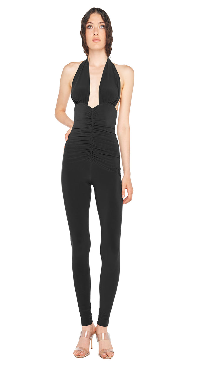 norma kamali HALTER SHIRRED FRONT CATSUIT