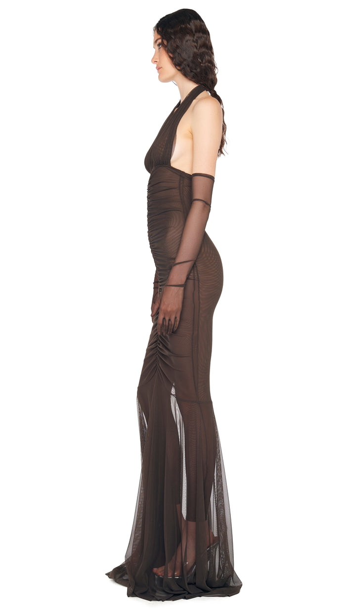 Norma Kamali HALTER SHIRRED FRONT FISHTAIL GOWN