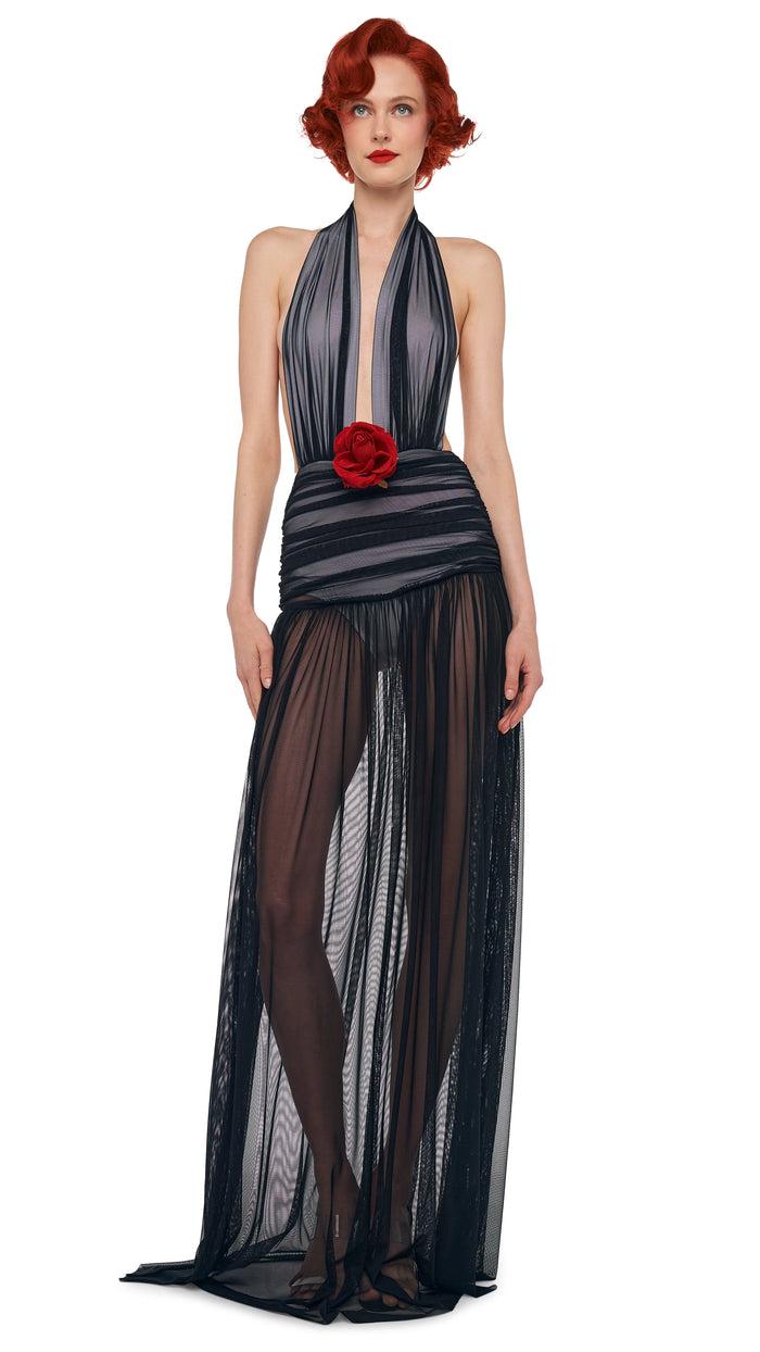 norma kamali HALTER SHIRRED GOWN