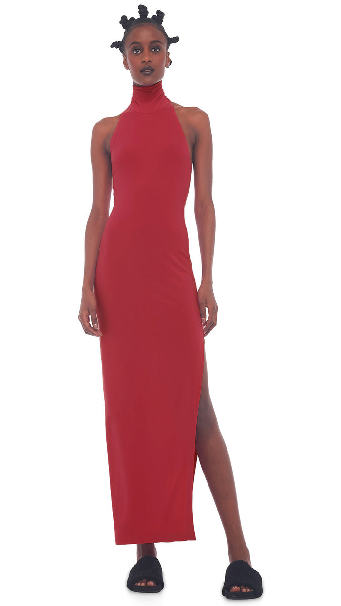 norma kamali HALTER TURTLE SIDE SLIT GOWN