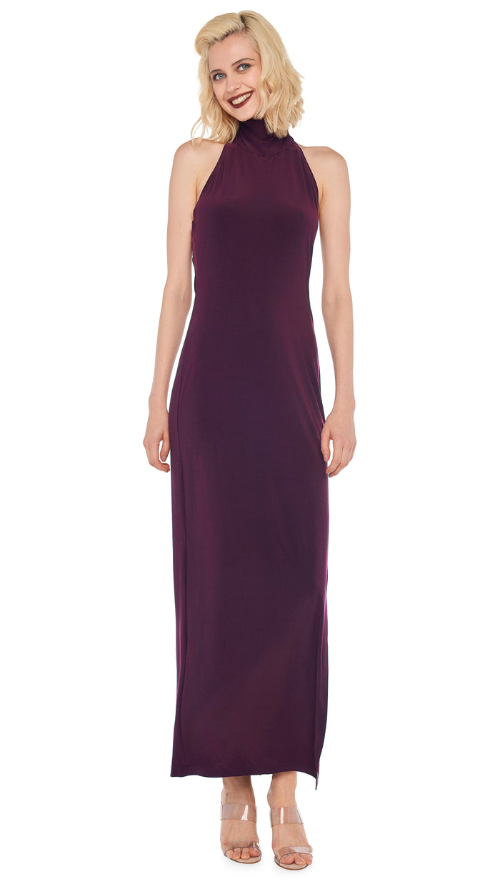 norma kamali HALTER TURTLE SIDE SLIT GOWN