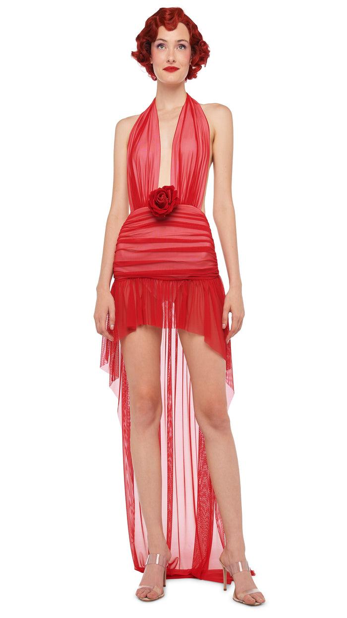 norma kamali HI LOW HALTER DRESS