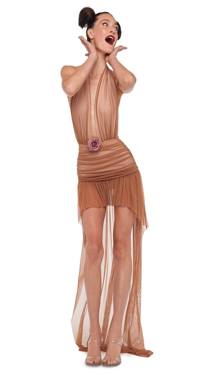 norma kamali HI LOW HALTER DRESS