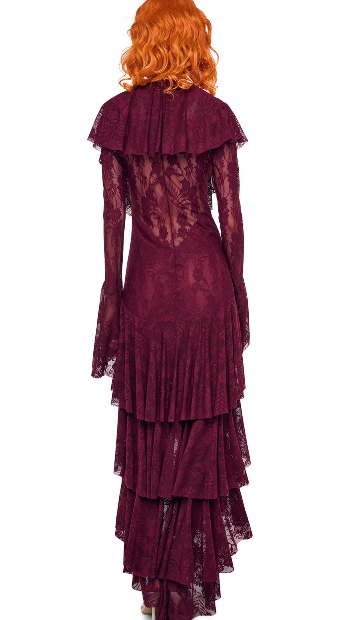 Norma Kamali HI LOW LONG SLEEVE DEEP V RUFFLE GOWN