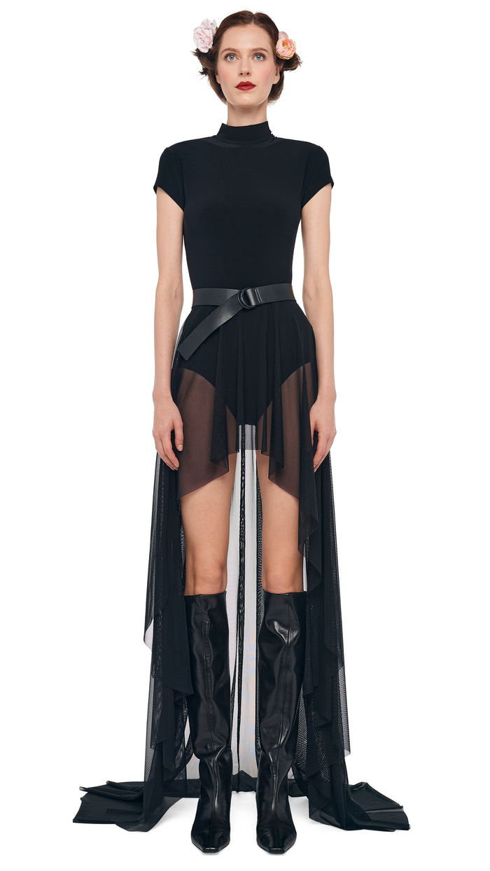 Norma Kamali HI LOW MOCK NECK CAP SLEEVE GOWN