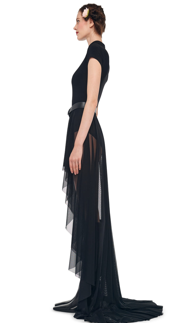 Norma Kamali HI LOW MOCK NECK CAP SLEEVE GOWN