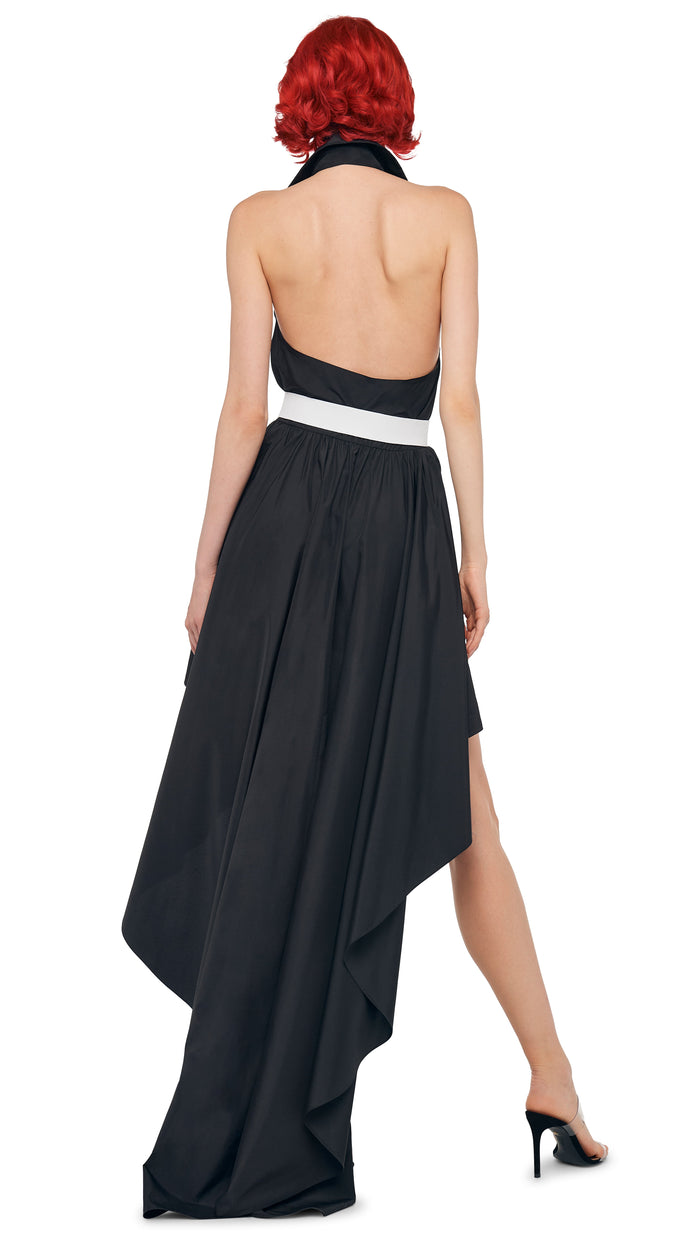 Norma Kamali HI LOW NK HALTER FLARED DRESS
