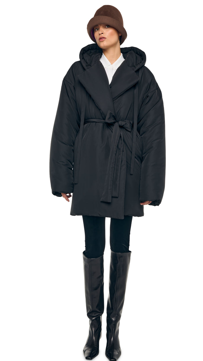 norma kamali HOODED SLEEPING BAG COAT TO KNEE