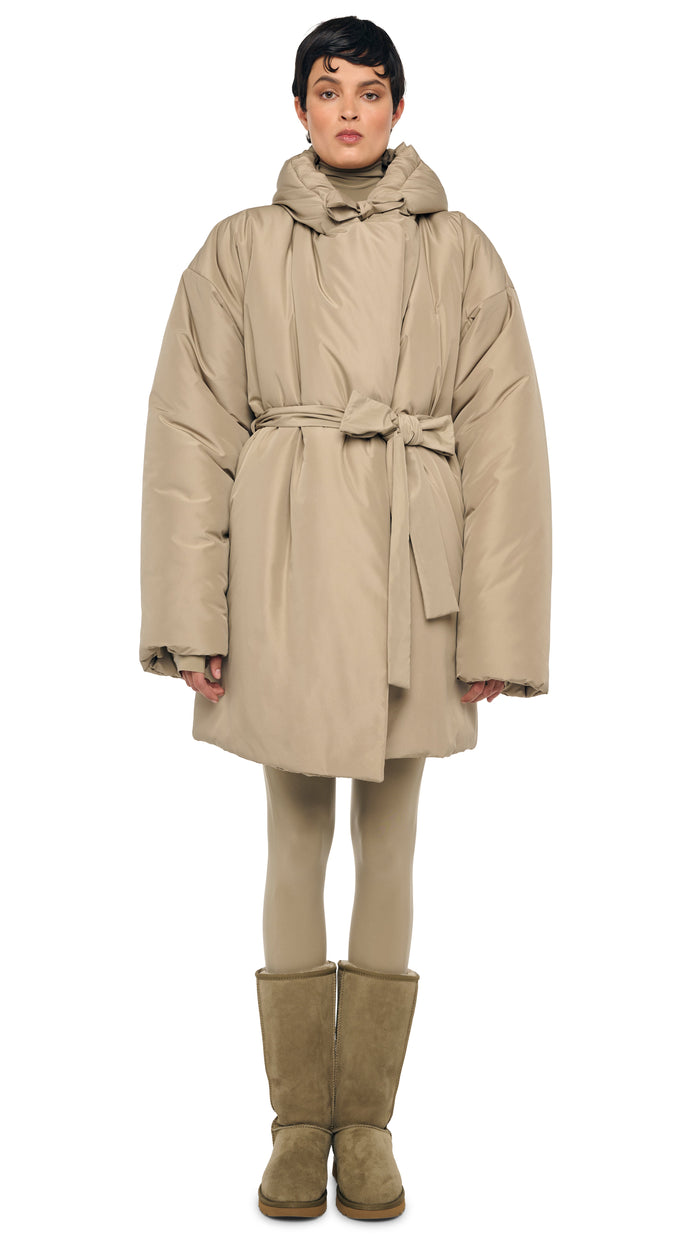 norma kamali HOODED SLEEPING BAG COAT TO KNEE