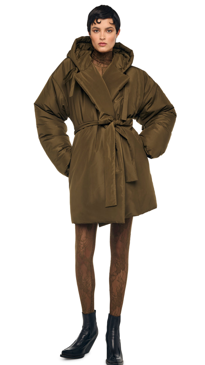 norma kamali HOODED SLEEPING BAG COAT TO KNEE