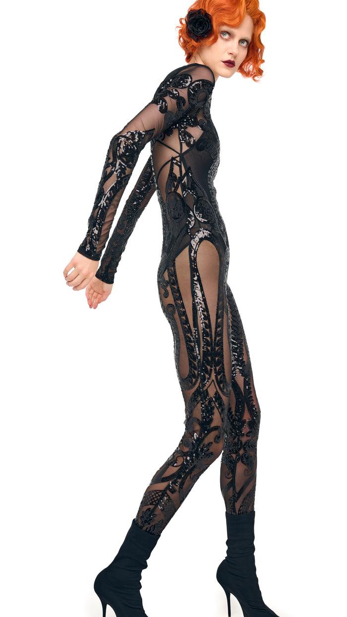 Norma Kamali LONG SLEEVE CREW NECK CATSUIT