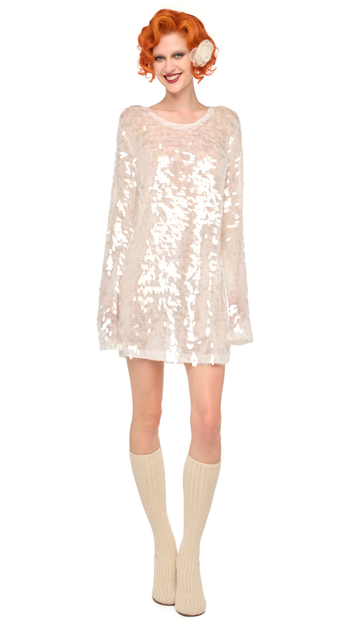 norma kamali LONG SLEEVE CREWNECK MINI DRESS