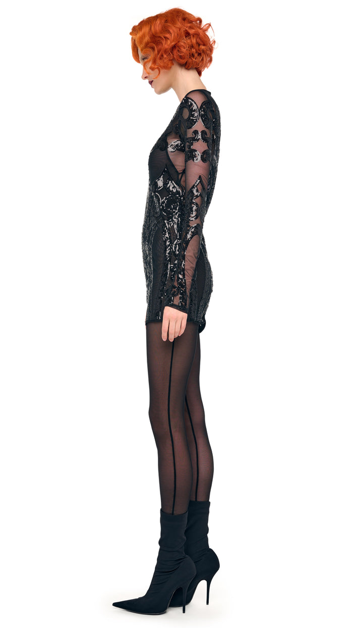 Norma Kamali LONG SLEEVE CREWNECK MINI DRESS