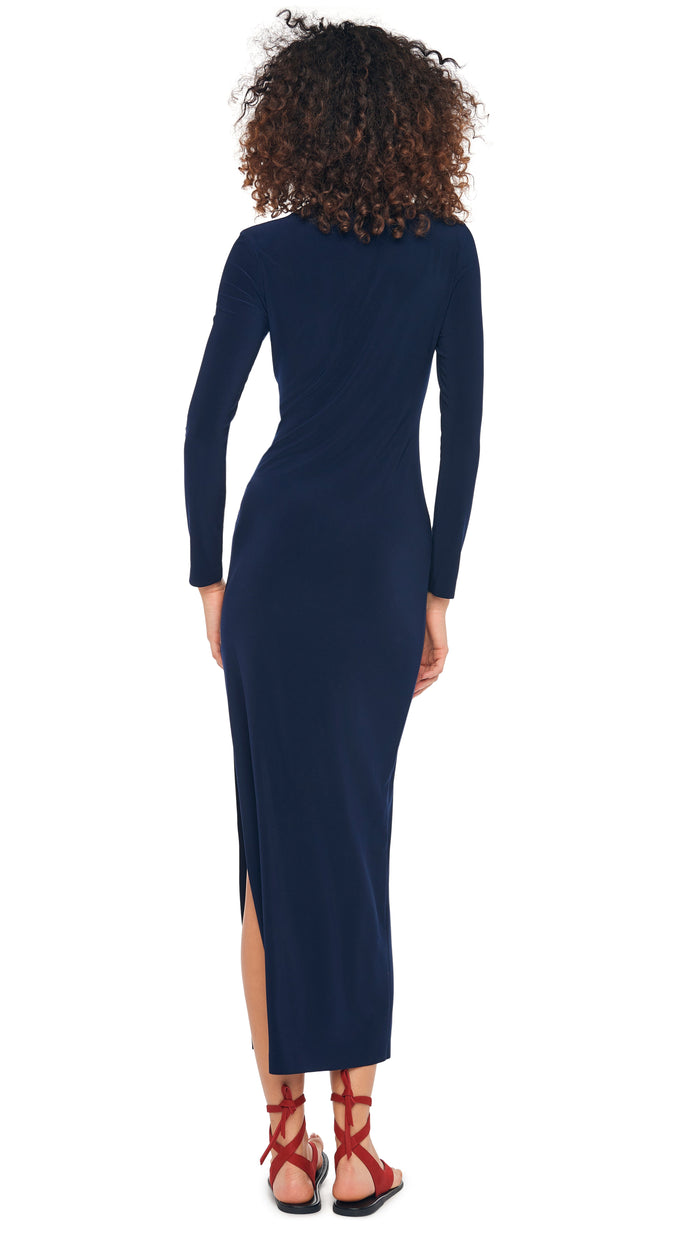 Norma Kamali LONG SLEEVE CREWNECK SIDE SLIT GOWN
