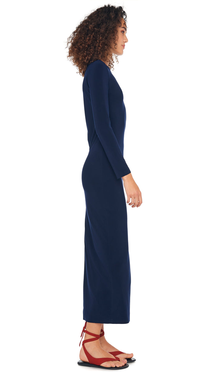 Norma Kamali LONG SLEEVE CREWNECK SIDE SLIT GOWN