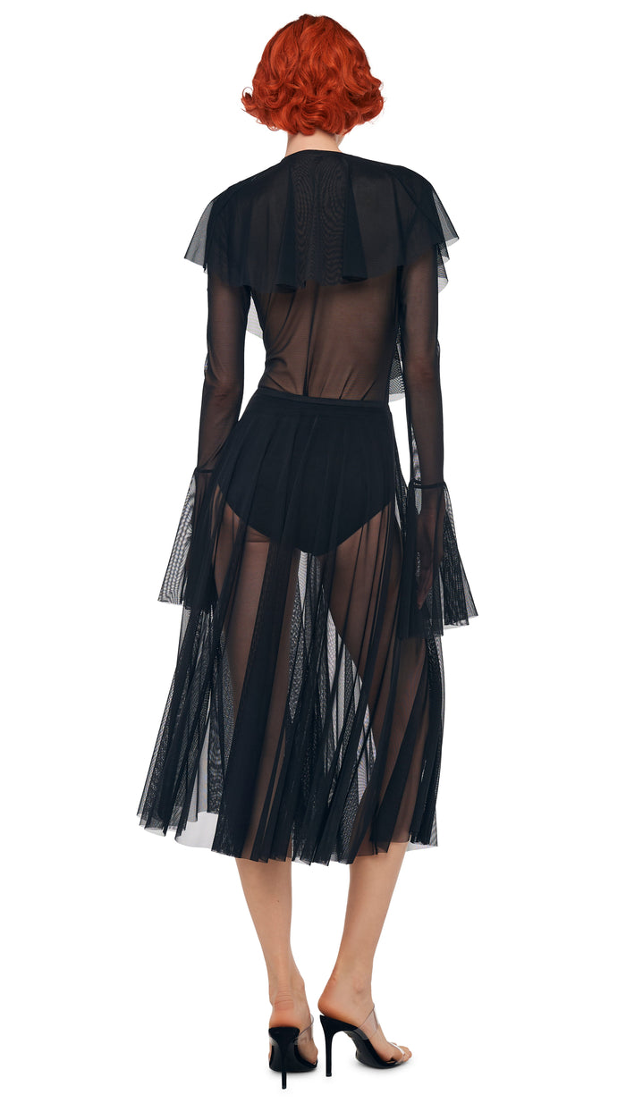 Norma Kamali LONG SLEEVE DEEP V RUFFLE BODYSUIT