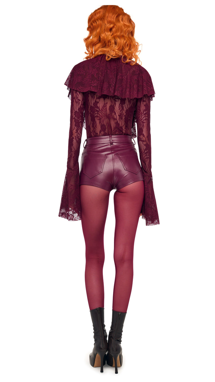 Norma Kamali LONG SLEEVE DEEP V RUFFLE BODYSUIT