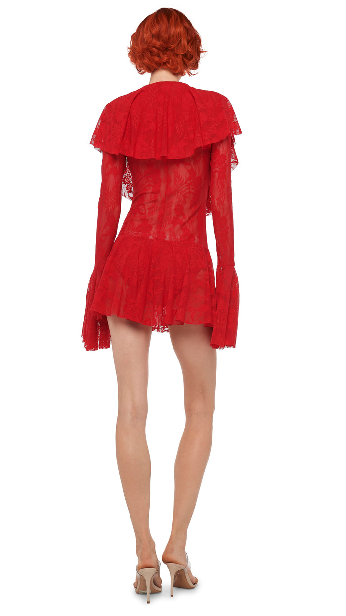 Norma Kamali LONG SLEEVE DEEP V RUFFLE MINI DRESS
