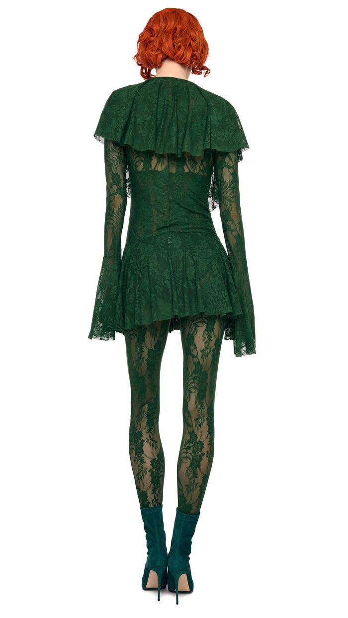 Norma Kamali LONG SLEEVE DEEP V RUFFLE MINI DRESS