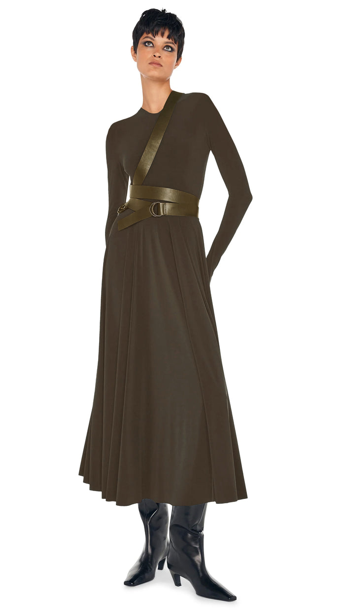 norma kamali LONG SLEEVE FLARED DRESS