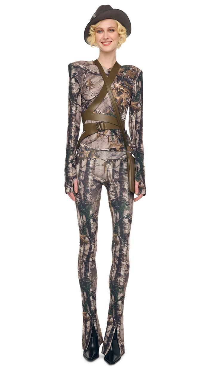 Norma Kamali LONG SLEEVE SHOULDER PAD V NECK TOP