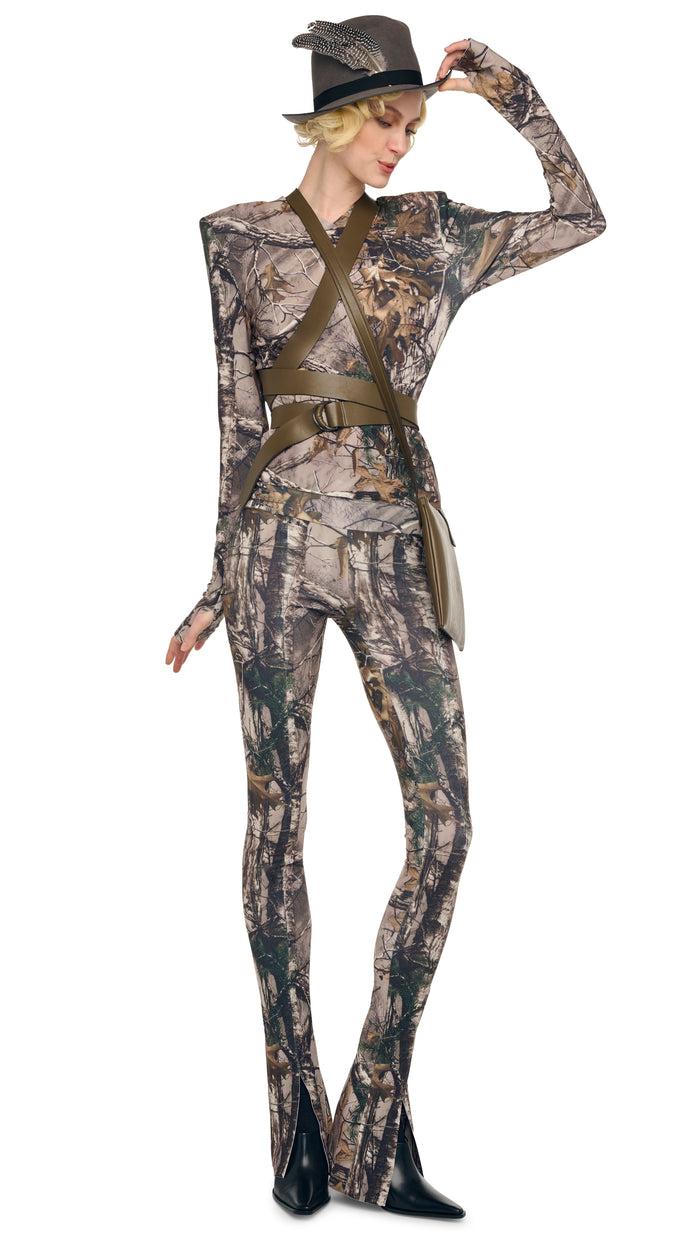 norma kamali LONG SLEEVE SHOULDER PAD V NECK TOP