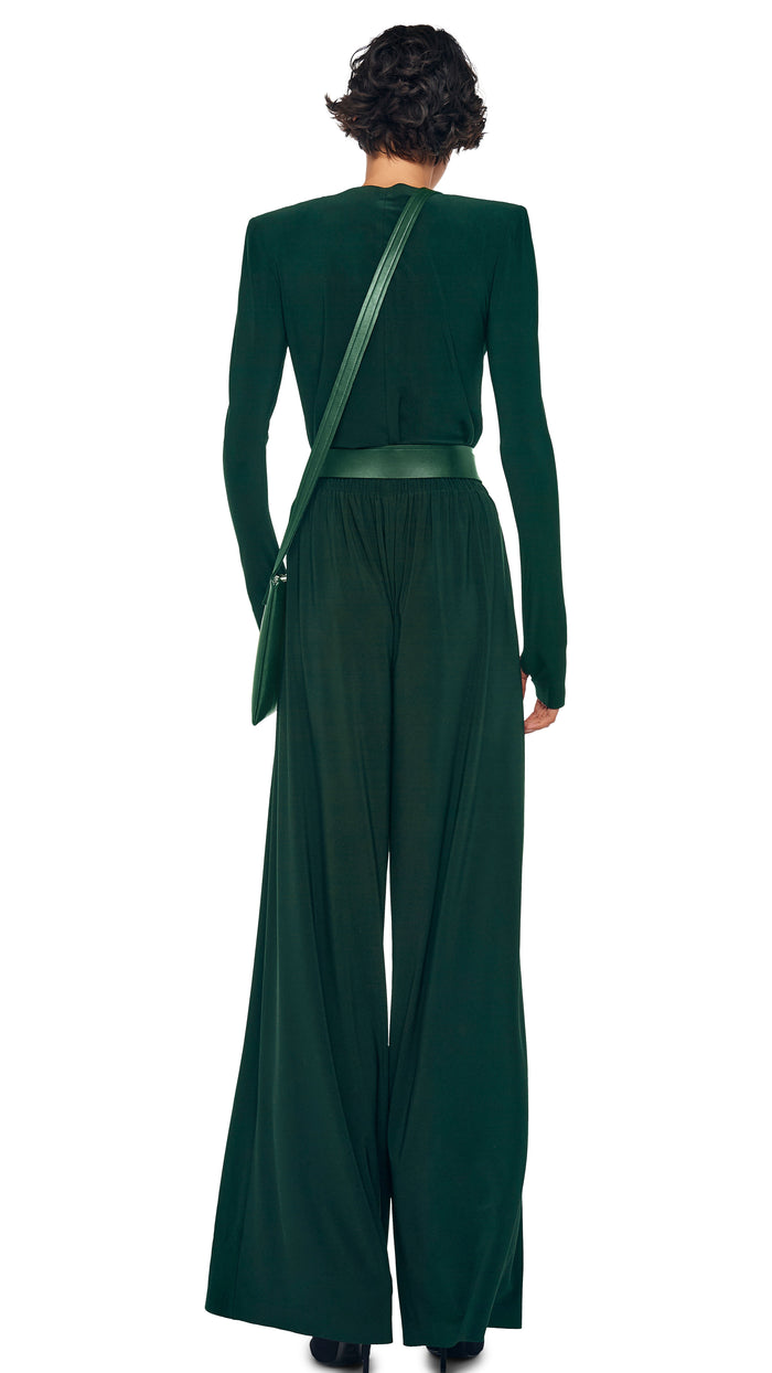 Norma Kamali LONG SLEEVE SHOULDER PAD V NECK TOP