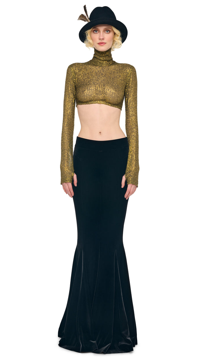 norma kamali LONG SLEEVE TURTLE CROPPED TOP
